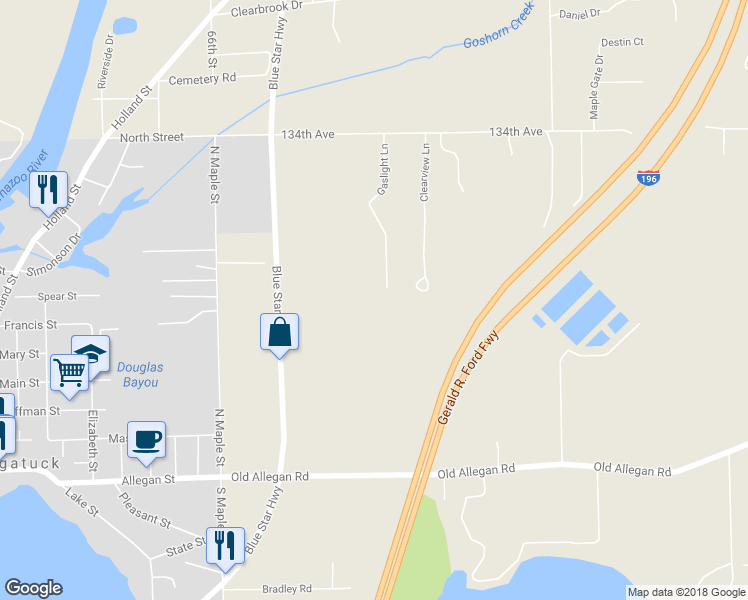 map of restaurants, bars, coffee shops, grocery stores, and more near 6430 Gaslight Circle in Saugatuck