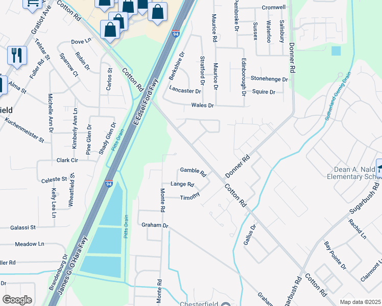 map of restaurants, bars, coffee shops, grocery stores, and more near 28188 Cotton Road in New Baltimore