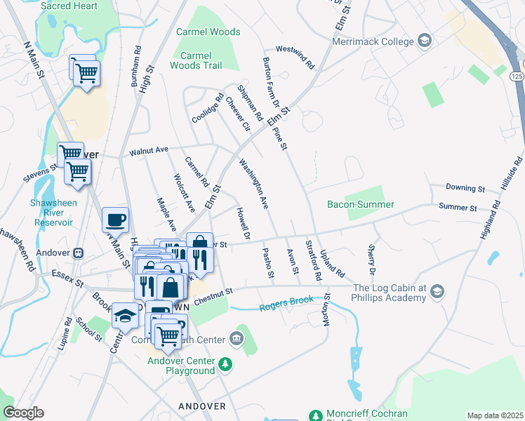 map of restaurants, bars, coffee shops, grocery stores, and more near 37 Washington Avenue in Andover