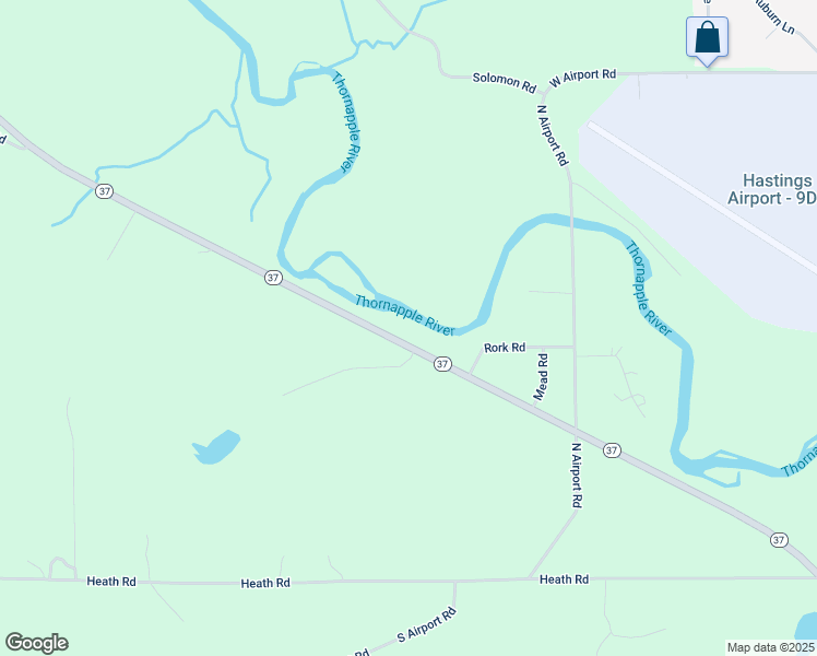 map of restaurants, bars, coffee shops, grocery stores, and more near 466 Michigan 37 in Hastings