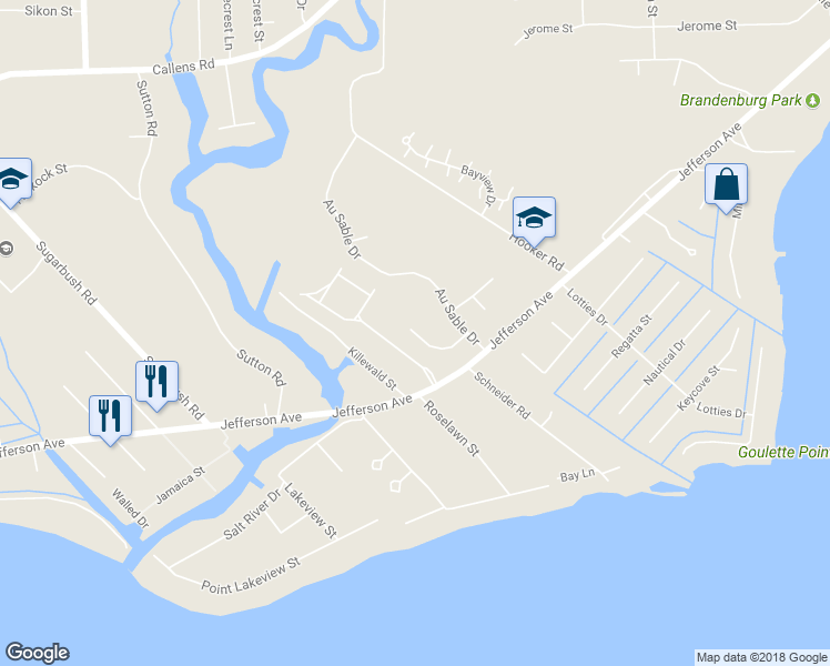 map of restaurants, bars, coffee shops, grocery stores, and more near 33800 Michigamme Drive in New Baltimore