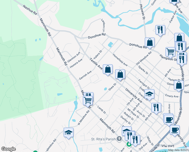 map of restaurants, bars, coffee shops, grocery stores, and more near 322 Merrill Lane in Dracut