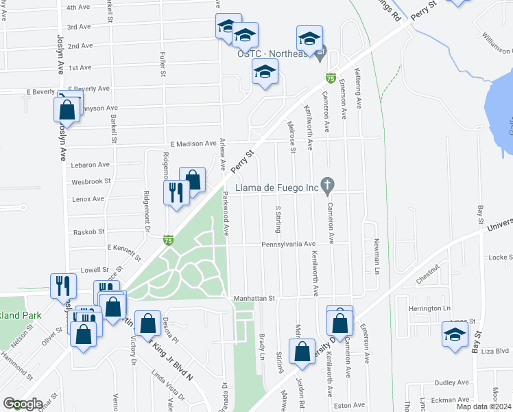 map of restaurants, bars, coffee shops, grocery stores, and more near 811 Robinwood Street in Pontiac