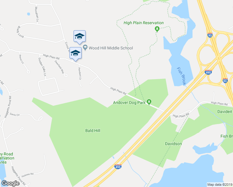 map of restaurants, bars, coffee shops, grocery stores, and more near 320 High Plain Road in Andover