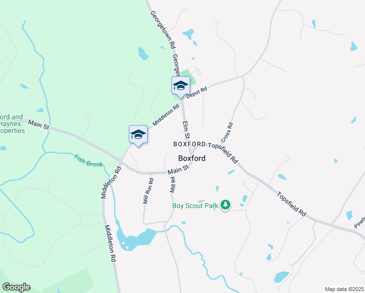 map of restaurants, bars, coffee shops, grocery stores, and more near 21 Elm Street in Boxford