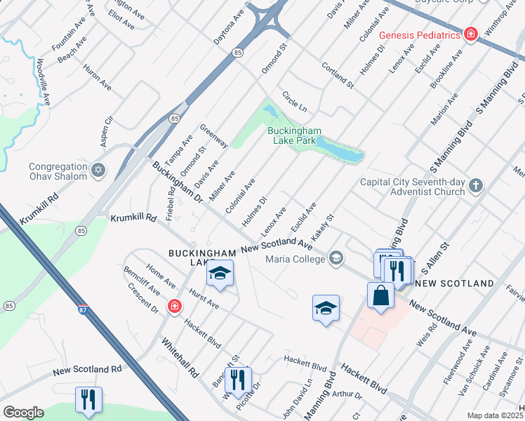 map of restaurants, bars, coffee shops, grocery stores, and more near 252 Lenox Avenue in Albany