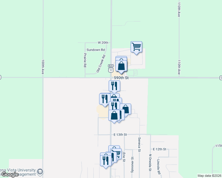 map of restaurants, bars, coffee shops, grocery stores, and more near County Road M44 in Storm Lake