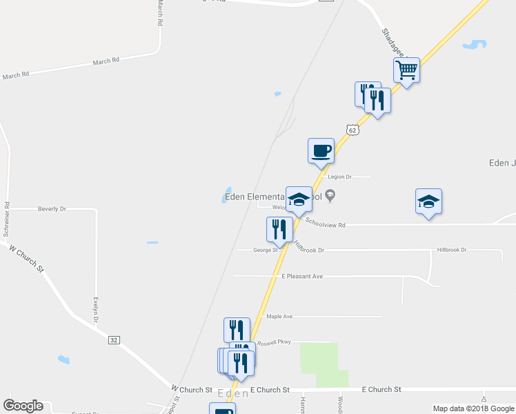 map of restaurants, bars, coffee shops, grocery stores, and more near 2942 Welch Lane in Eden