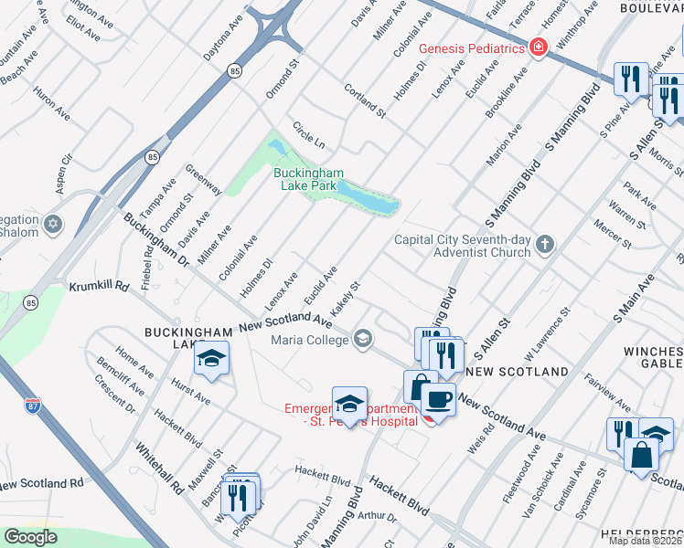 map of restaurants, bars, coffee shops, grocery stores, and more near 196 Euclid Avenue in Albany