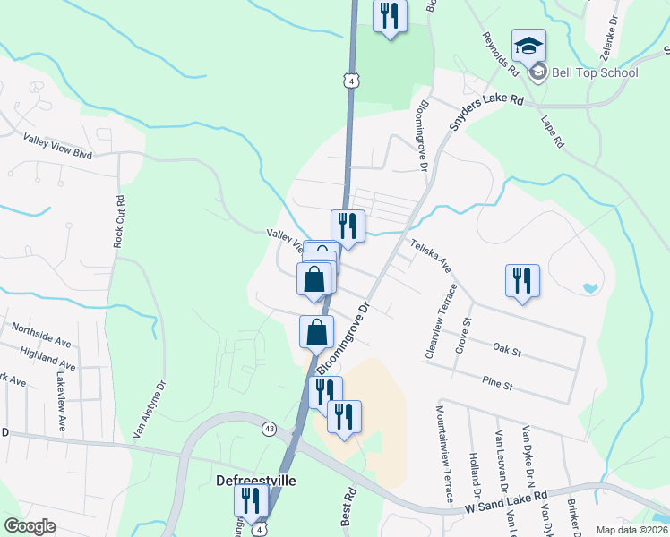 map of restaurants, bars, coffee shops, grocery stores, and more near 446 North Greenbush Road in Rensselaer