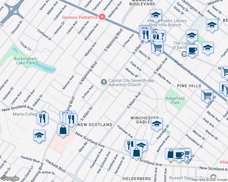 map of restaurants, bars, coffee shops, grocery stores, and more near 326 Cortland Street in Albany