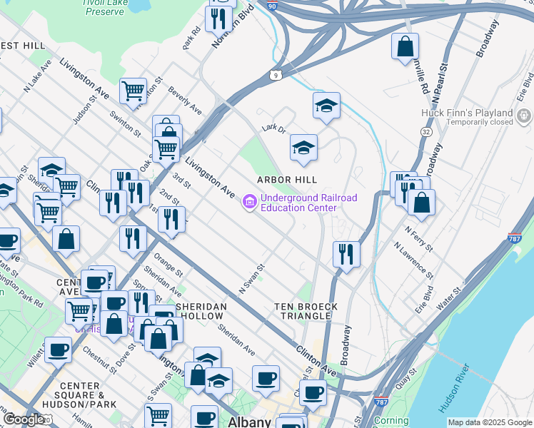 map of restaurants, bars, coffee shops, grocery stores, and more near in Albany