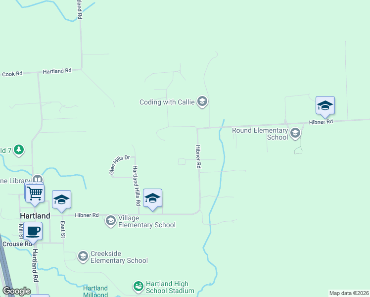 map of restaurants, bars, coffee shops, grocery stores, and more near 11095 Hibner Road in Hartland