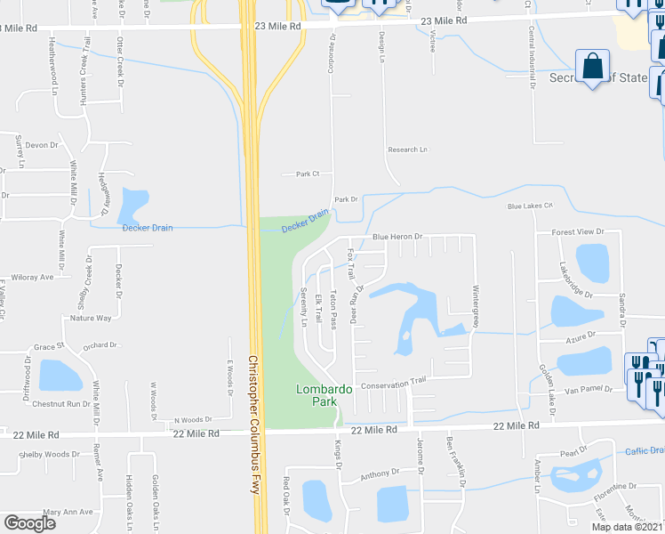 map of restaurants, bars, coffee shops, grocery stores, and more near Teton Pass in Shelby Charter Township