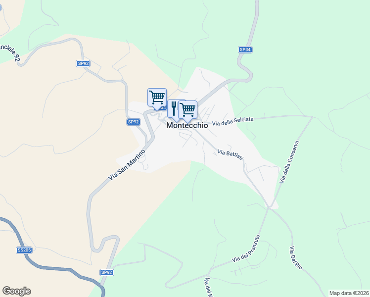 map of restaurants, bars, coffee shops, grocery stores, and more near 24 Via Camillo Benso Conte di Cavour in Montecchio