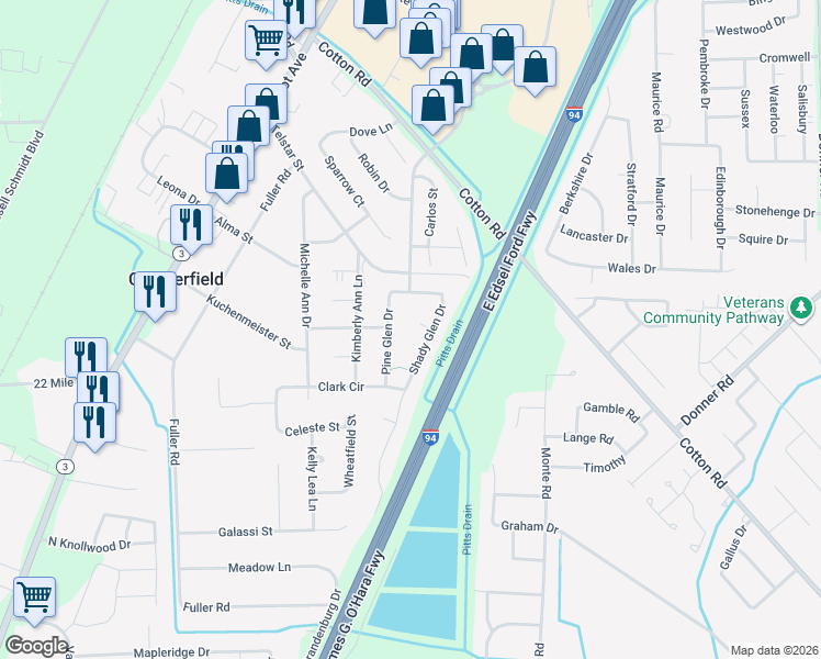 map of restaurants, bars, coffee shops, grocery stores, and more near 49211 Mossy Glen Court in New Baltimore