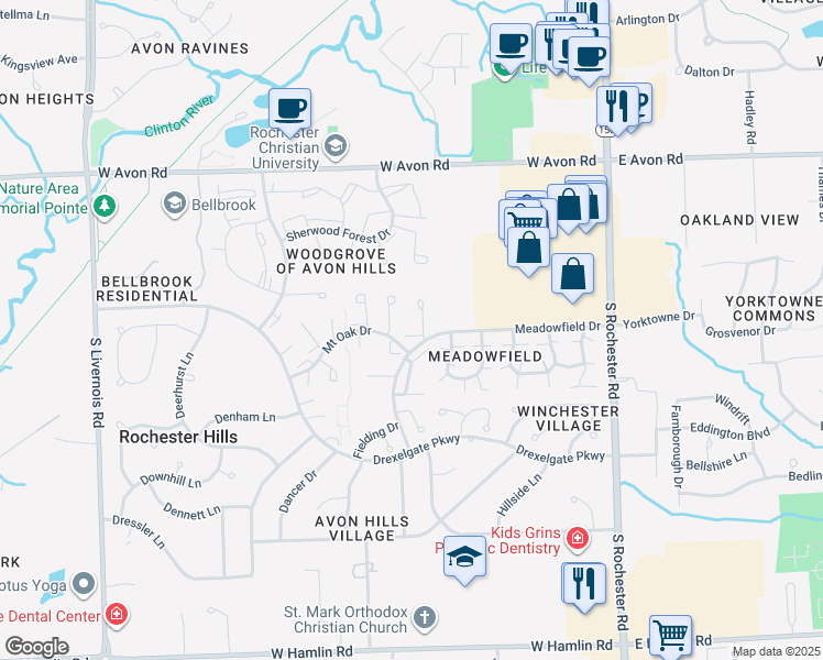 map of restaurants, bars, coffee shops, grocery stores, and more near 786 Lawton Court in Rochester Hills