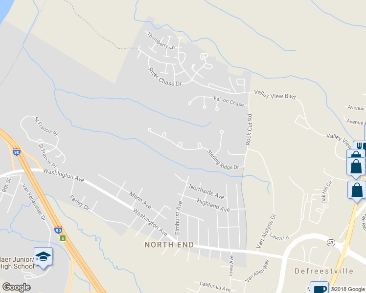 map of restaurants, bars, coffee shops, grocery stores, and more near 1 Justin Court in Rensselaer