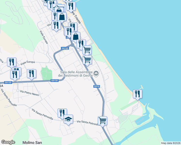 map of restaurants, bars, coffee shops, grocery stores, and more near 645 Via Nazionale in Roseto degli Abruzzi