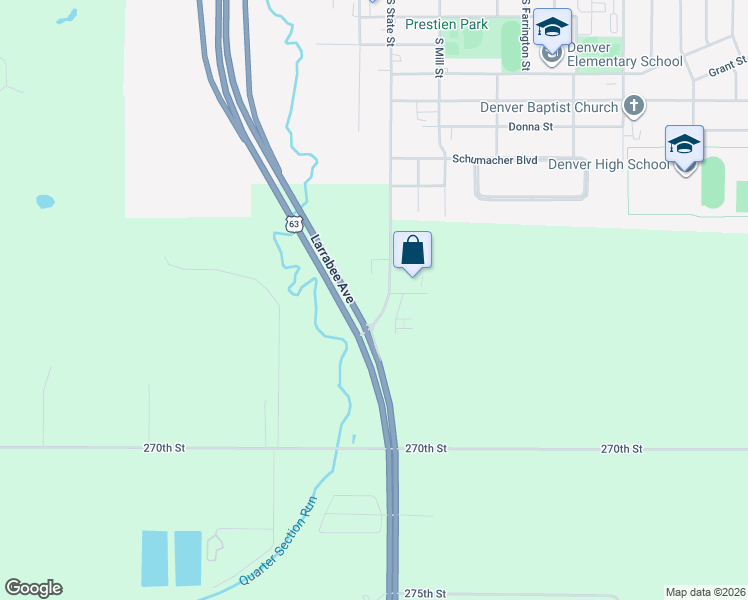 map of restaurants, bars, coffee shops, grocery stores, and more near 2664 Larrabee Avenue in Denver