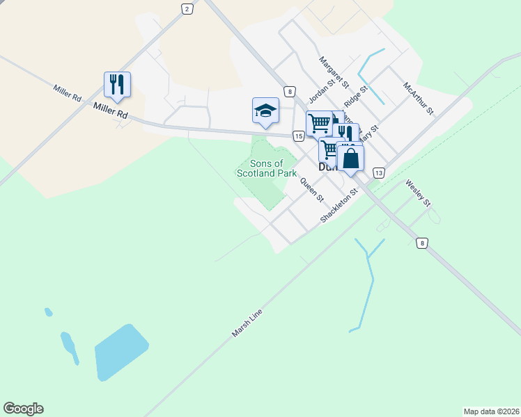 map of restaurants, bars, coffee shops, grocery stores, and more near 187 Leitch Street in Elgin County