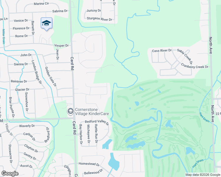 map of restaurants, bars, coffee shops, grocery stores, and more near 49488 Card Road in Macomb