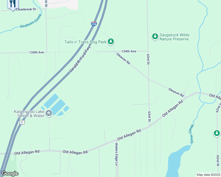 map of restaurants, bars, coffee shops, grocery stores, and more near 6313 Gleason Road in Saugatuck