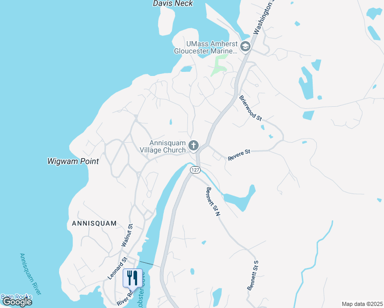 map of restaurants, bars, coffee shops, grocery stores, and more near 820 Washington Street in Gloucester