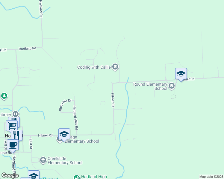 map of restaurants, bars, coffee shops, grocery stores, and more near 11111 Hibner Road in Hartland