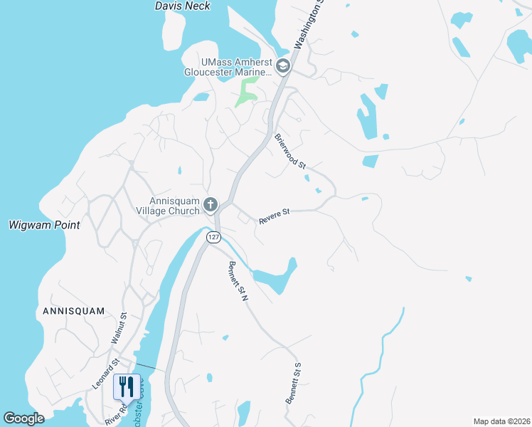 map of restaurants, bars, coffee shops, grocery stores, and more near 16 Revere Street in Gloucester