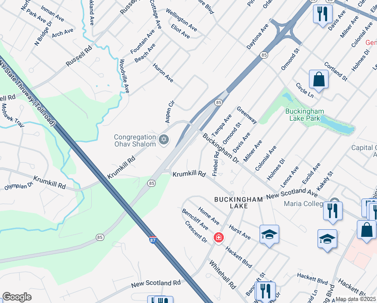 map of restaurants, bars, coffee shops, grocery stores, and more near 28 Bender Avenue in Albany