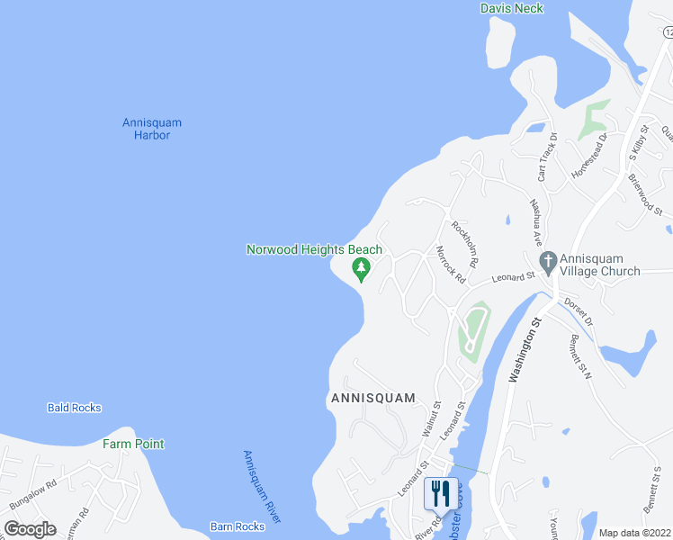 map of restaurants, bars, coffee shops, grocery stores, and more near 45 Norwood Heights in Gloucester