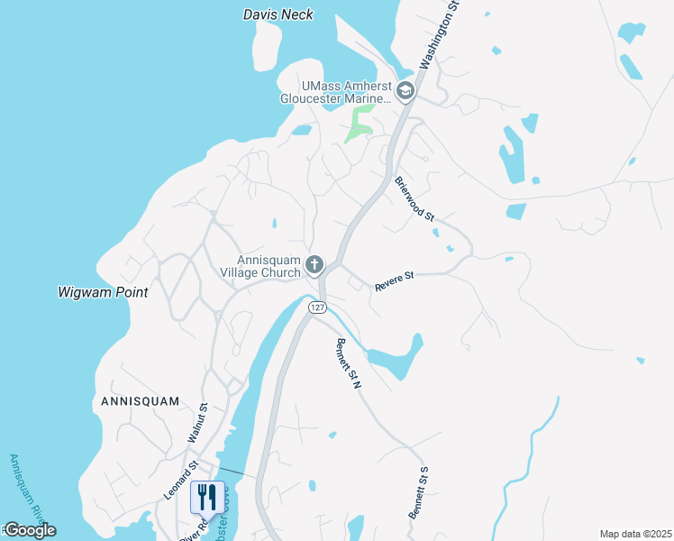 map of restaurants, bars, coffee shops, grocery stores, and more near 1 Revere Street in Gloucester