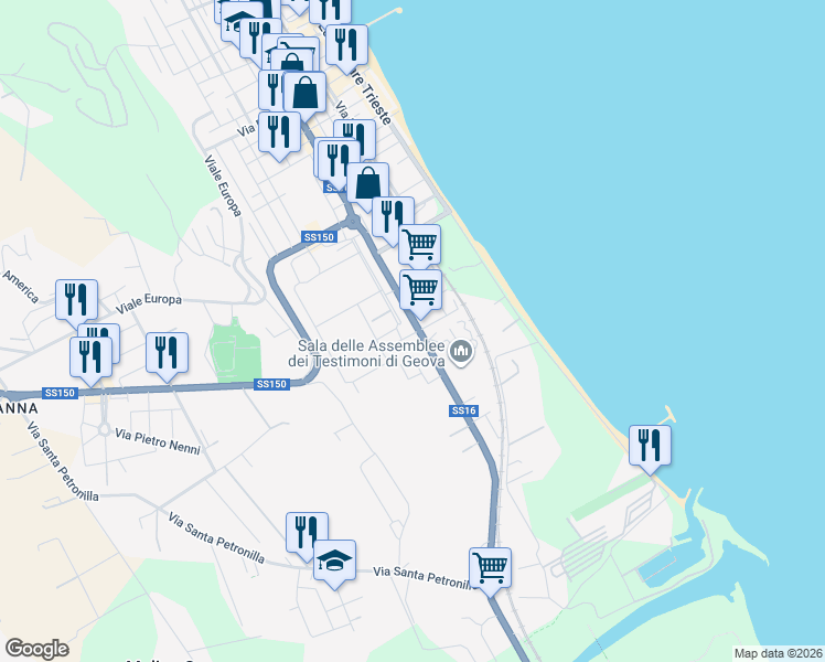 map of restaurants, bars, coffee shops, grocery stores, and more near 645 Via Nazionale in Roseto degli Abruzzi