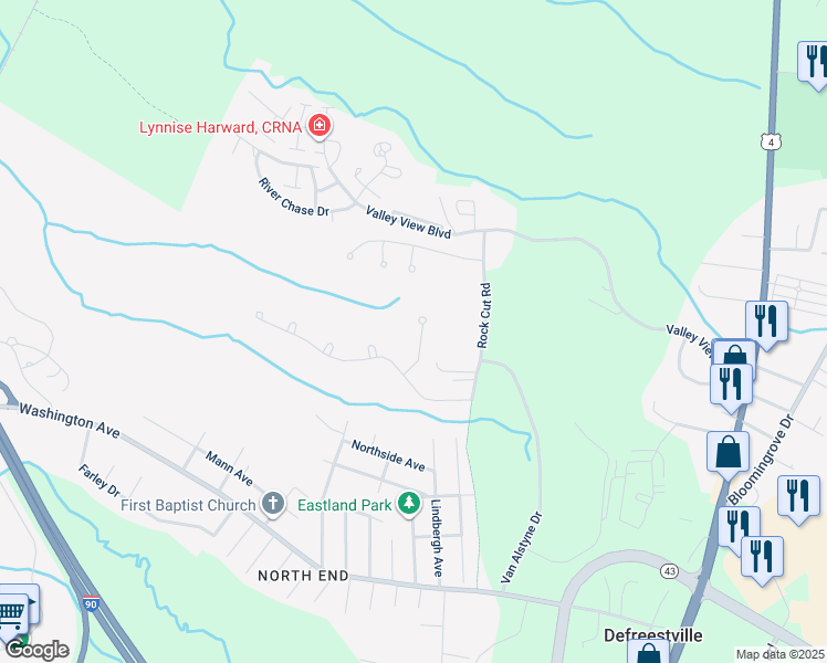 map of restaurants, bars, coffee shops, grocery stores, and more near 4 Gordon Court in Rensselaer
