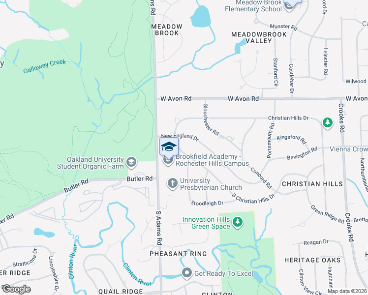 map of restaurants, bars, coffee shops, grocery stores, and more near 2783 South Christian Hills Drive in Rochester Hills
