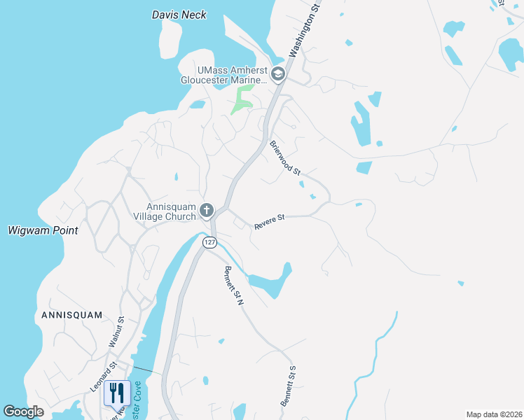 map of restaurants, bars, coffee shops, grocery stores, and more near 16 Revere Street in Gloucester