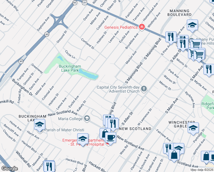 map of restaurants, bars, coffee shops, grocery stores, and more near 219 Marion Avenue in Albany