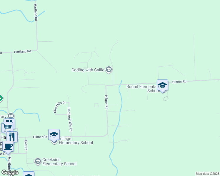 map of restaurants, bars, coffee shops, grocery stores, and more near 11232 Hibner Road in Hartland