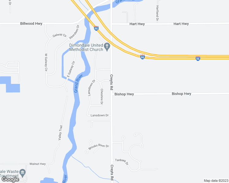 map of restaurants, bars, coffee shops, grocery stores, and more near 6510 Creyts Road in Windsor charter Township