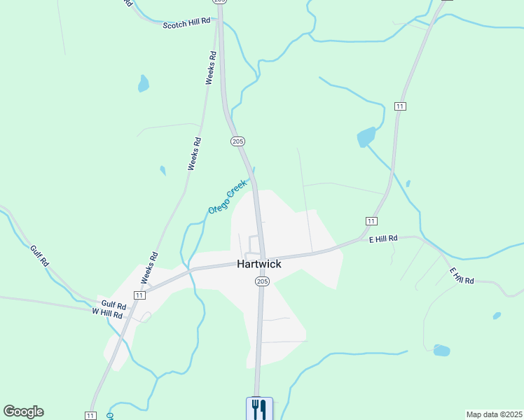 map of restaurants, bars, coffee shops, grocery stores, and more near 3567 Highway 205 in Hartwick