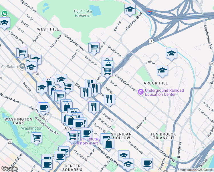 map of restaurants, bars, coffee shops, grocery stores, and more near 188.5 2nd Street in Albany