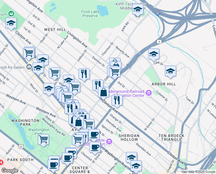map of restaurants, bars, coffee shops, grocery stores, and more near in Albany