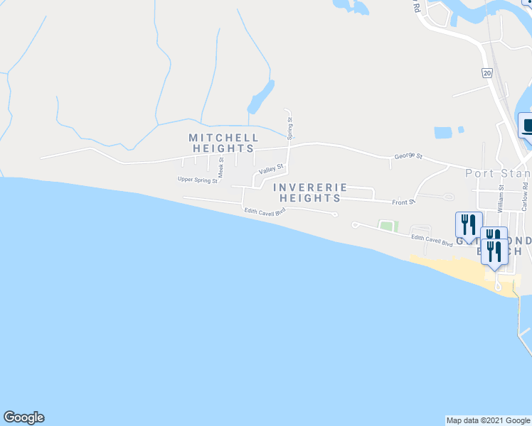 map of restaurants, bars, coffee shops, grocery stores, and more near 503 Edith Cavell Boulevard in Port Stanley