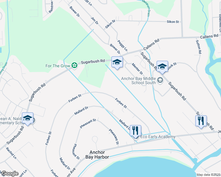 map of restaurants, bars, coffee shops, grocery stores, and more near 48245 Forbes Street in New Baltimore