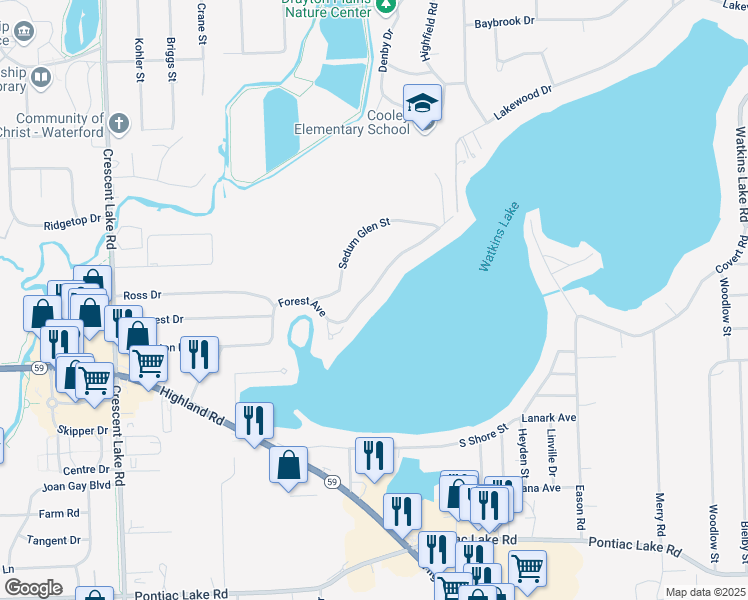 map of restaurants, bars, coffee shops, grocery stores, and more near 4403 Forest Avenue in Waterford Township