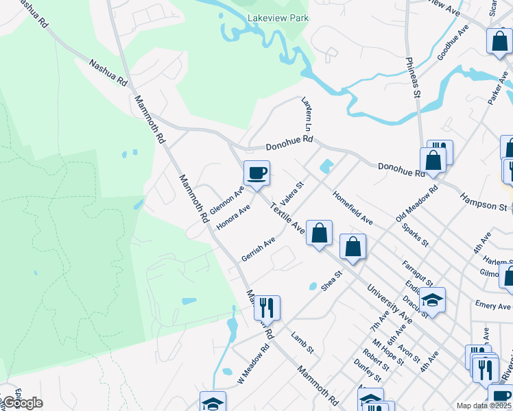 map of restaurants, bars, coffee shops, grocery stores, and more near 551 Textile Avenue in Dracut