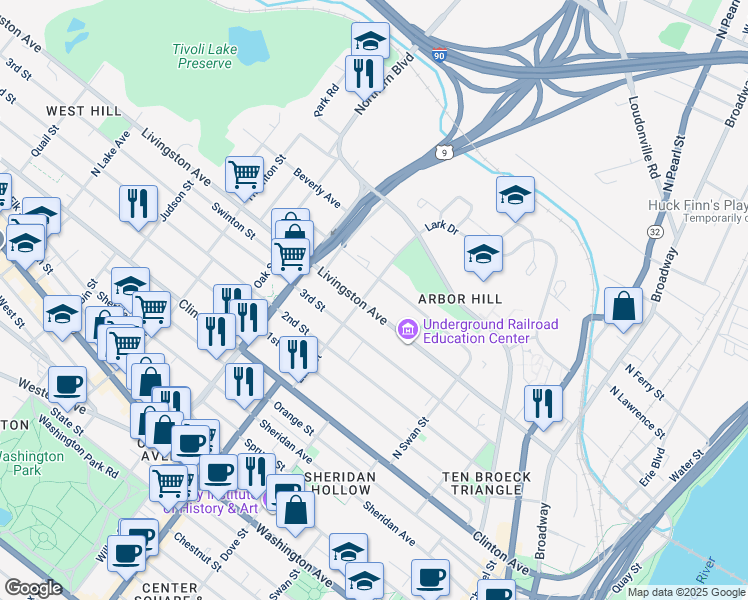 map of restaurants, bars, coffee shops, grocery stores, and more near 259 Livingston Avenue in Albany
