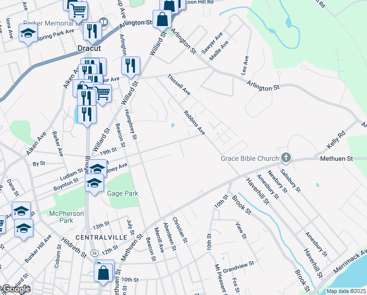 map of restaurants, bars, coffee shops, grocery stores, and more near 257 18th Street in Lowell