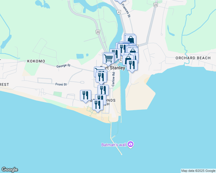 map of restaurants, bars, coffee shops, grocery stores, and more near 320 Smith Street in Port Stanley